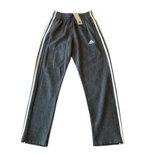ADIDAS Essentials 3-Stripes Open Hem Fleece Pants Mens XS Dark Gray IJ8888 NWT